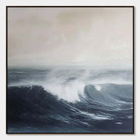 OCEAN'S EMBRACE: Atmospheric Coastal Seascape Oil Painting | hanging in living room, Abstract wall art