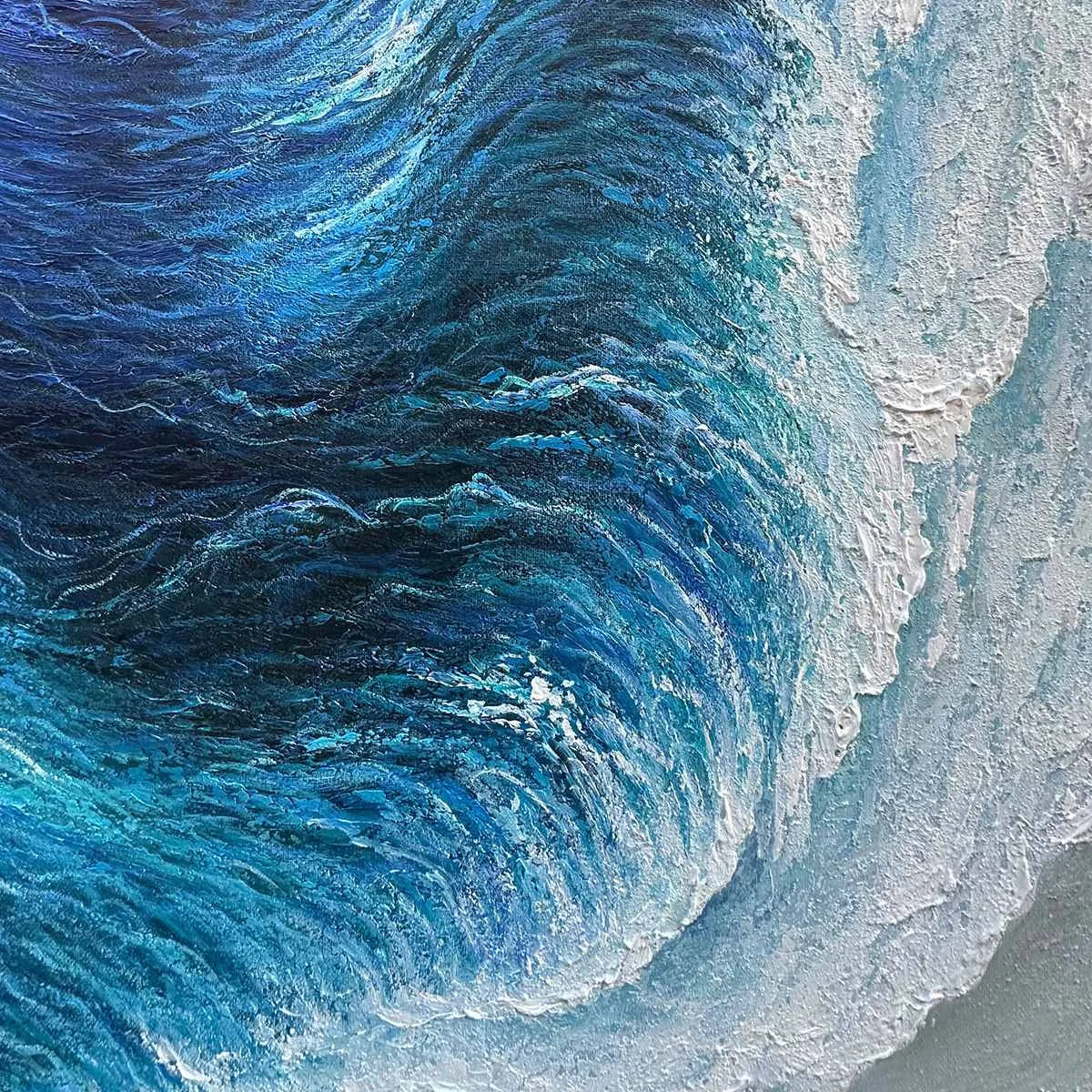 OCEAN'S EMBRACE: Ocean Waves Seascape Oil Painting | rectangular format, hand-painted canvas edge