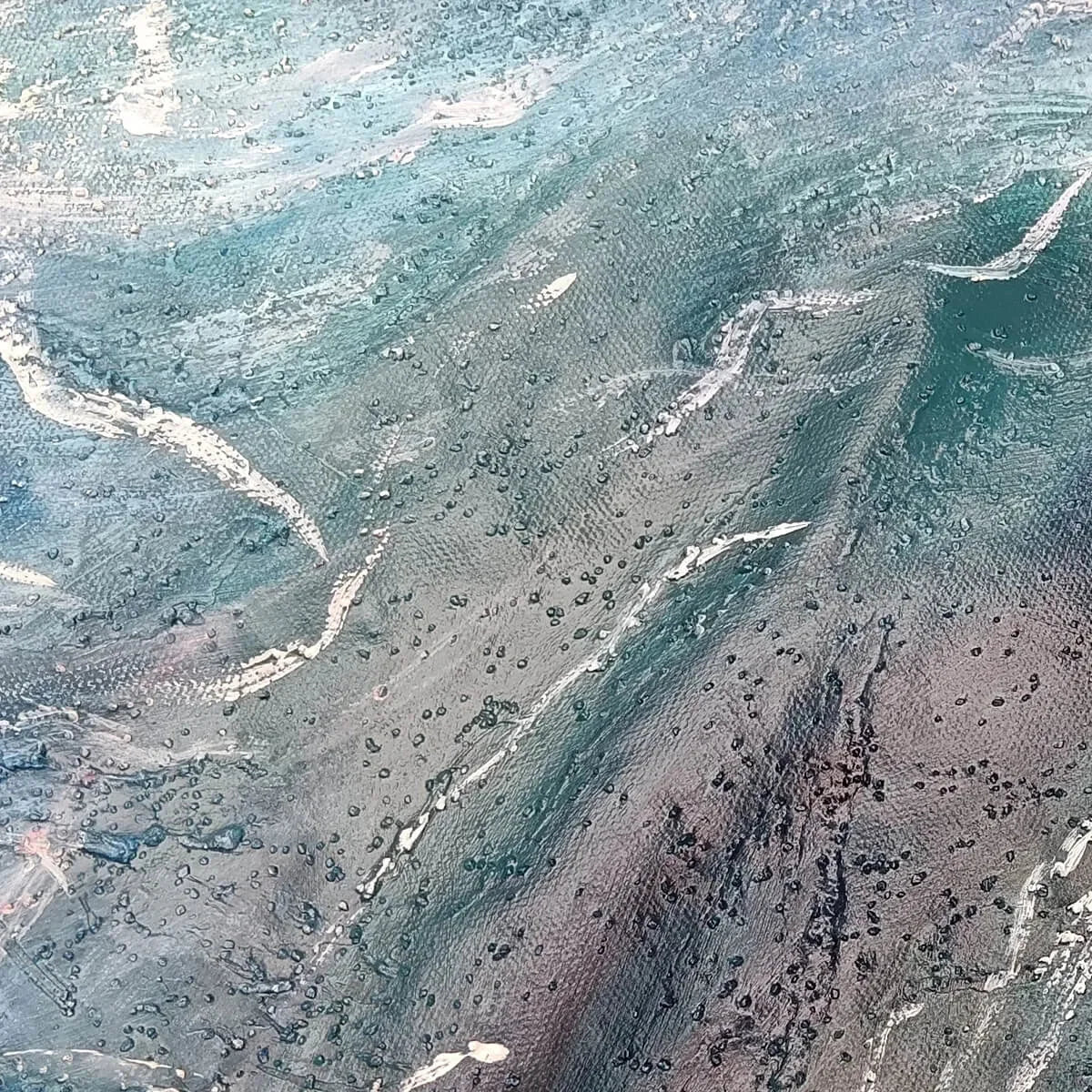 OCEAN'S EMBRACE: Ocean Waves Seascape Oil Painting | gold frame stretched on neutral wall