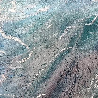 OCEAN'S EMBRACE: Ocean Waves Seascape Oil Painting | gold frame stretched on neutral wall