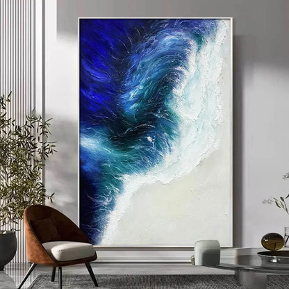 OCEAN'S EMBRACE: Ocean Waves Seascape Oil Painting | Abstract mood, soft natural light studio shot