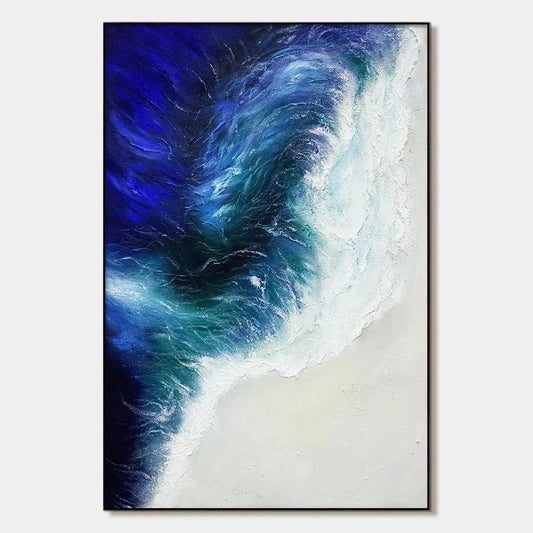 OCEAN'S EMBRACE: Ocean Waves Seascape Oil Painting | hanging in living room, Abstract wall art