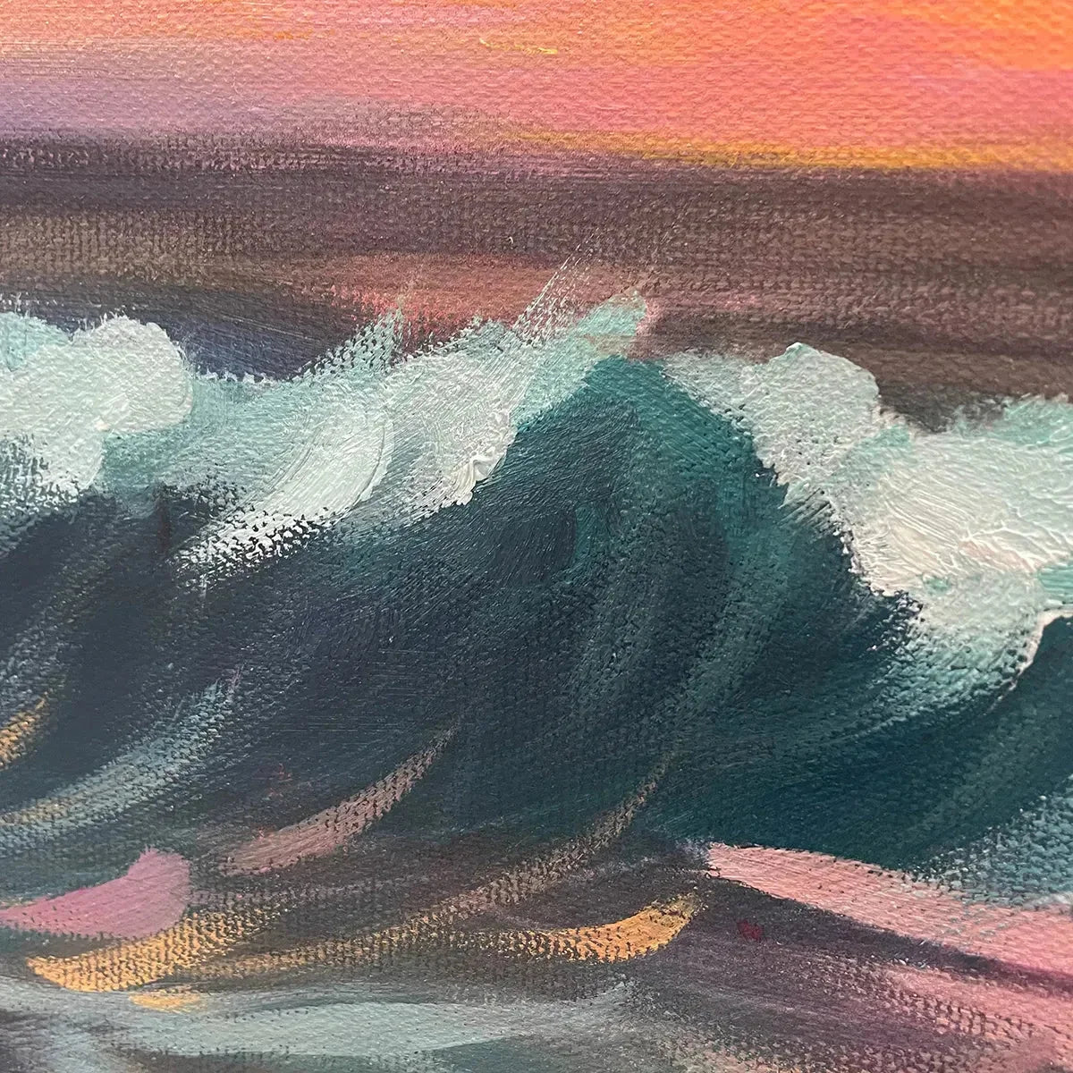 OCEAN'S EMBRACE: Panoramic Ocean Sunset Painting in Teal and Orange | rolled canvas, ready for custom framing