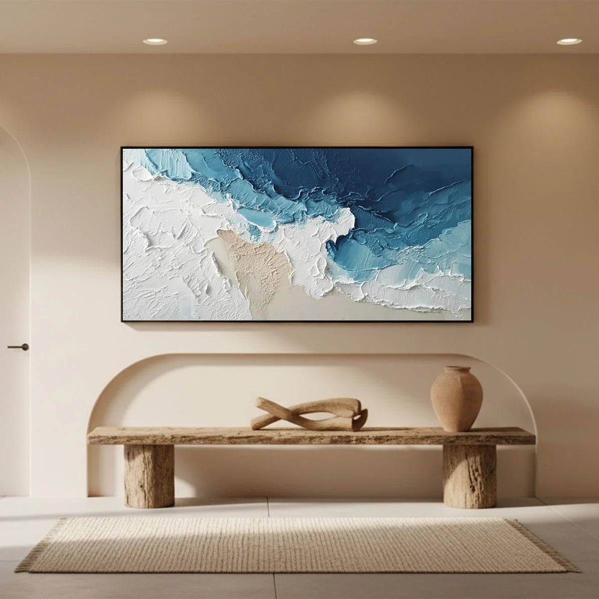 OCEAN'S EMBRACE: Textured Abstract Coastal Seascape Painting | Abstract closeup, raised brushwork detail