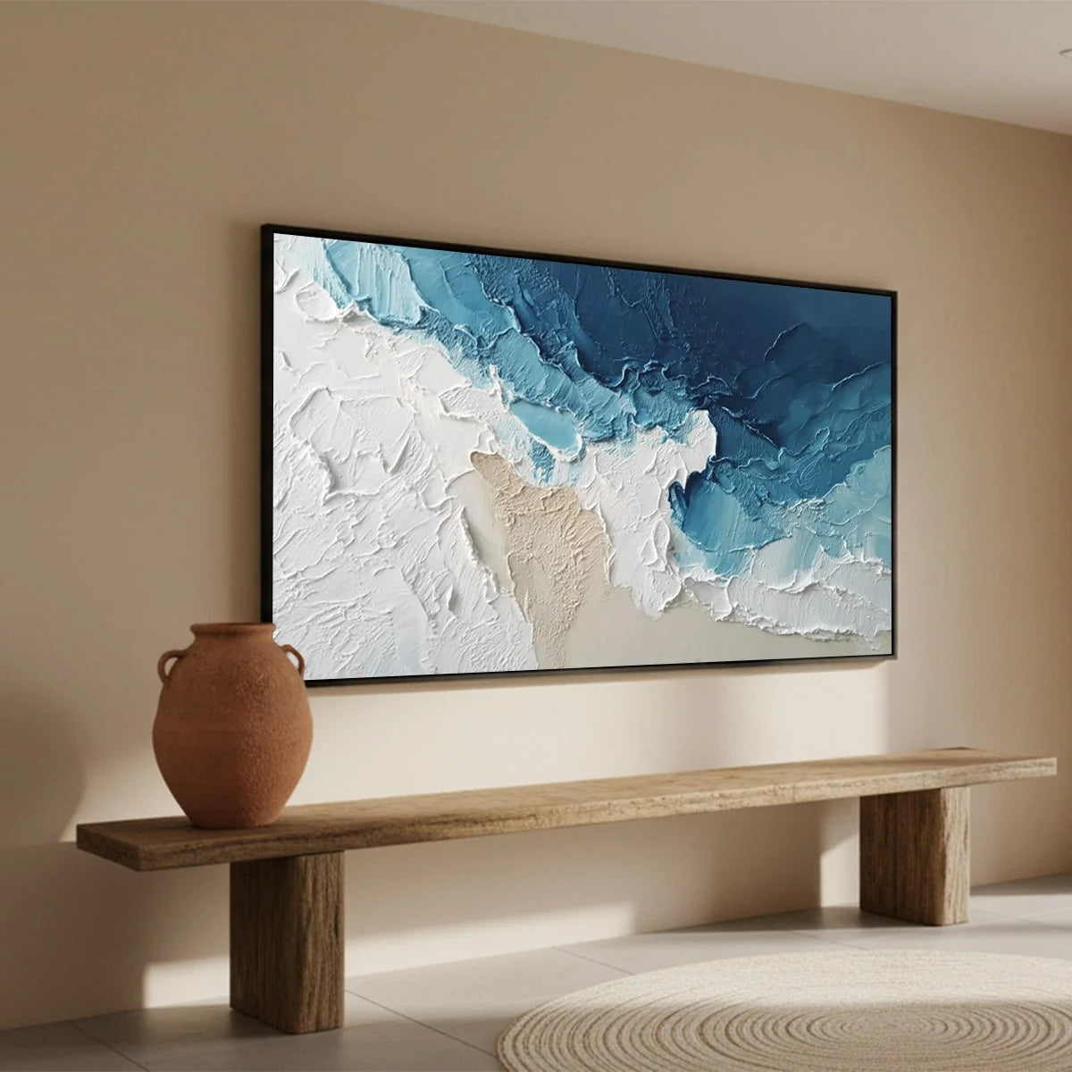 OCEAN'S EMBRACE: Textured Abstract Coastal Seascape Painting | multi-color palette, original oil on stretched canvas art