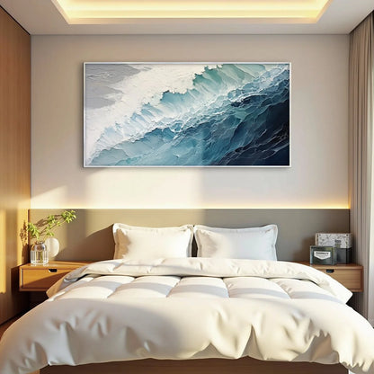 OCEAN'S EMBRACE: Textured Abstract Seascape Oil Painting | Abstract mood, soft natural light studio shot