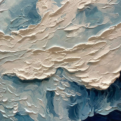 OCEAN'S EMBRACE: Textured Abstract Seascape Oil Painting | rectangular format, hand-painted canvas edge