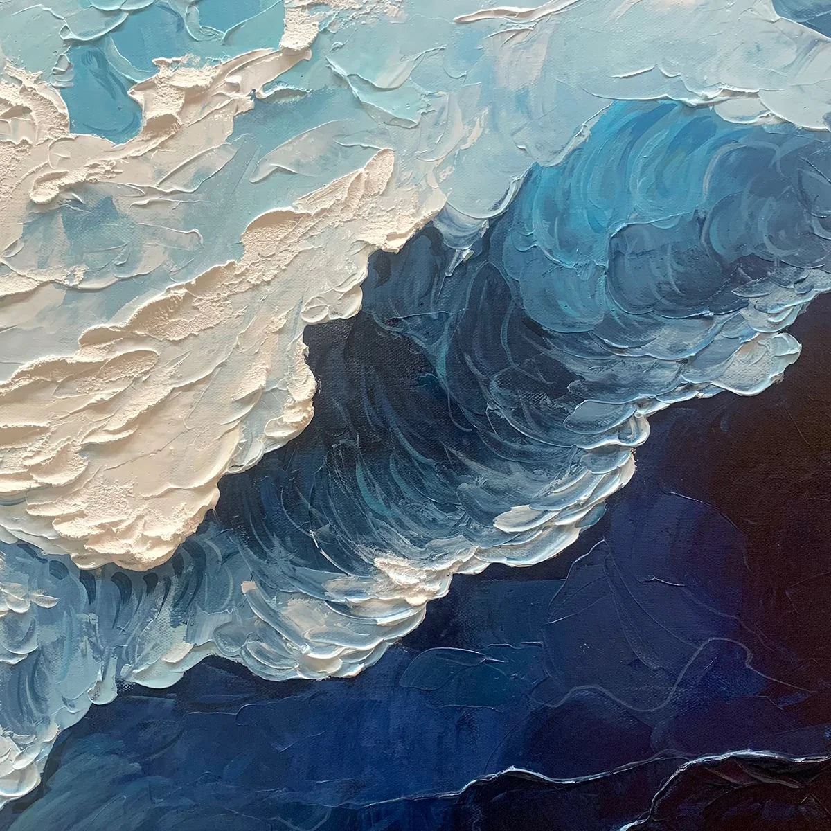 OCEAN'S EMBRACE: Textured Abstract Seascape Oil Painting | black frame version on white wall