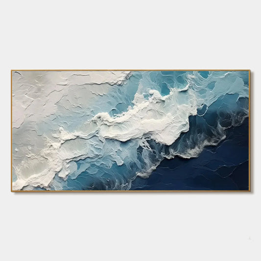OCEAN'S EMBRACE: Textured Abstract Seascape Oil Painting | hanging in living room, Abstract wall art