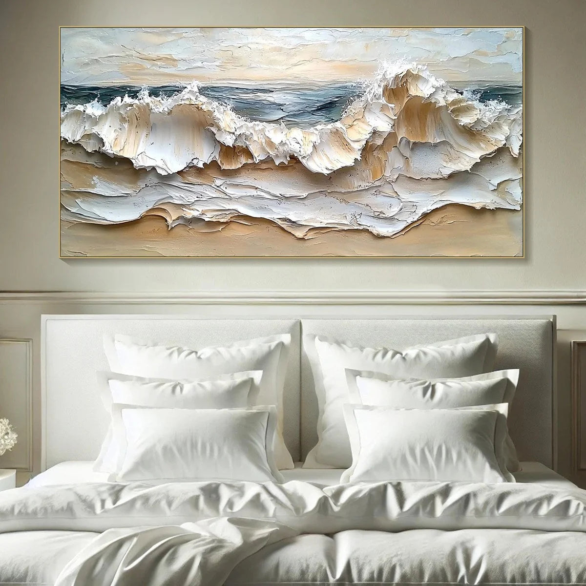 COASTAL CRESCENDO: Heavily Textured Impasto Ocean Wave Wall Art | Abstract closeup, raised brushwork detail