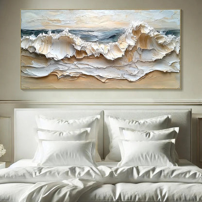 COASTAL CRESCENDO: Heavily Textured Impasto Ocean Wave Wall Art | Abstract closeup, raised brushwork detail