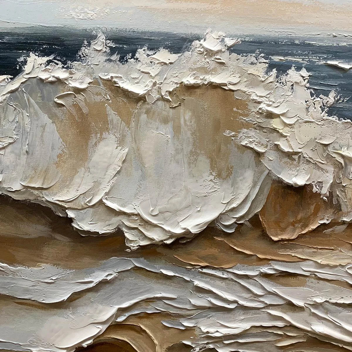 COASTAL CRESCENDO: Heavily Textured Impasto Ocean Wave Wall Art | rectangular format, hand-painted canvas edge