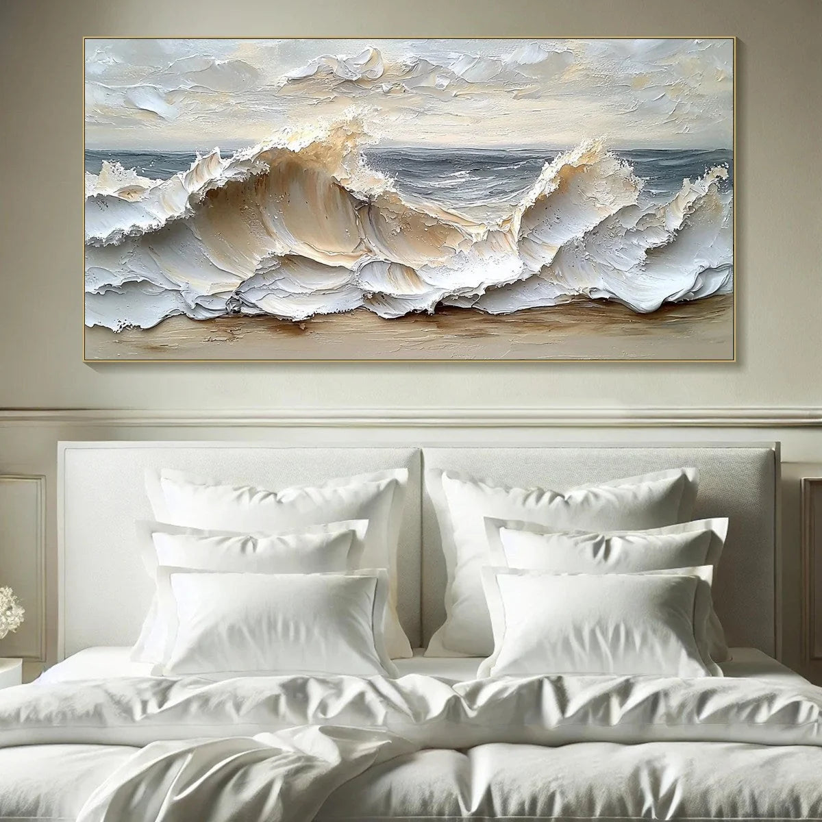 OCEAN'S EMBRACE: Textured Impasto Coastal Wave Oil Painting | Abstract closeup, raised brushwork detail