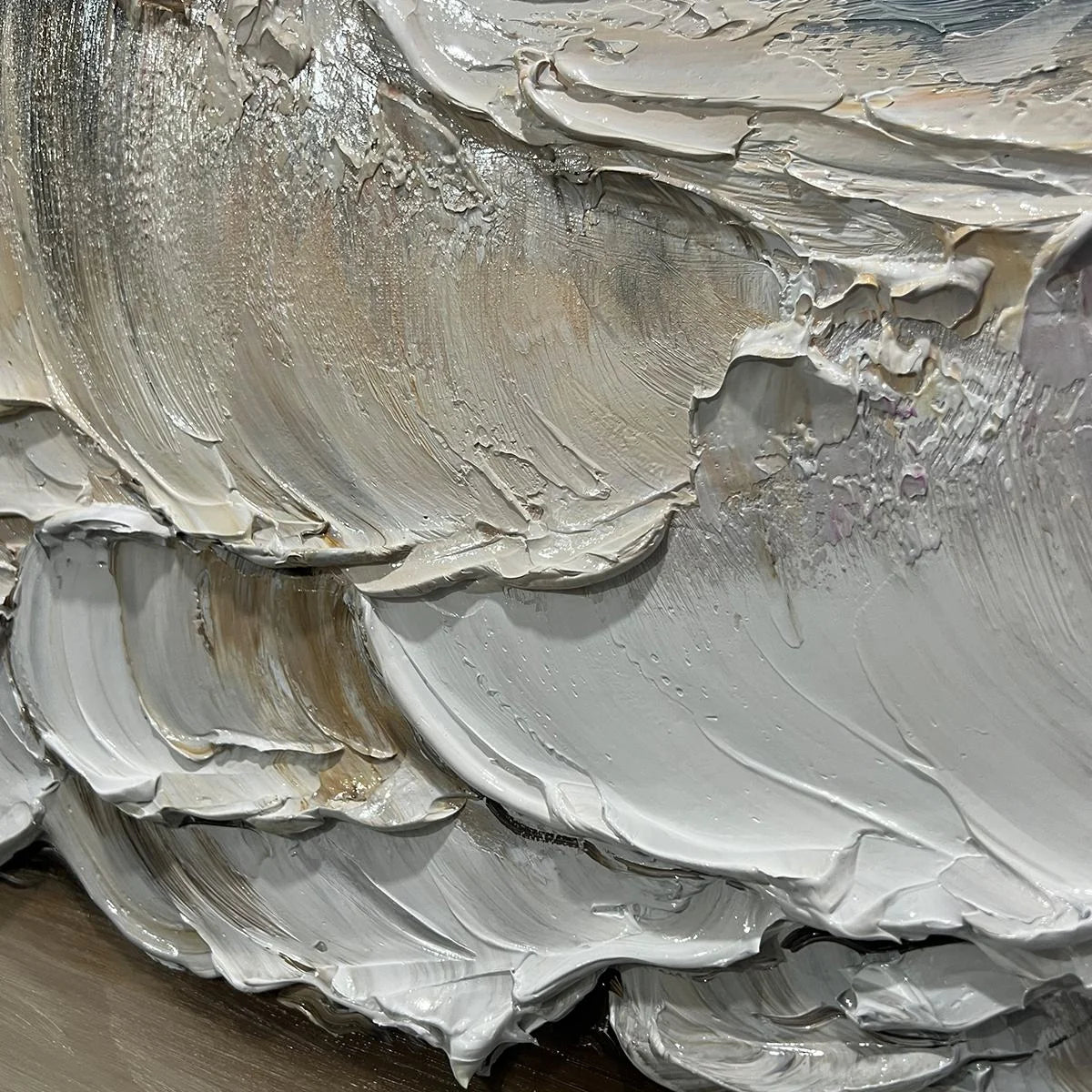 OCEAN'S EMBRACE: Textured Impasto Coastal Wave Oil Painting | rectangular format, hand-painted canvas edge