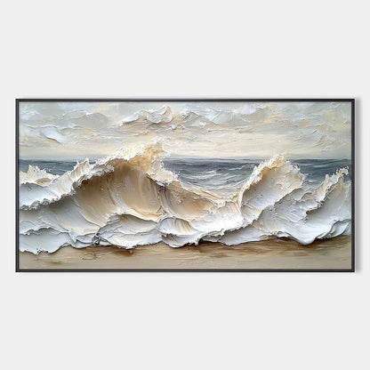 OCEAN'S EMBRACE: Textured Impasto Coastal Wave Oil Painting | hanging in living room, Abstract wall art