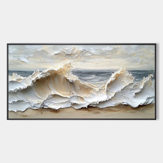 OCEAN'S EMBRACE: Textured Impasto Coastal Wave Oil Painting | hanging in living room, Abstract wall art