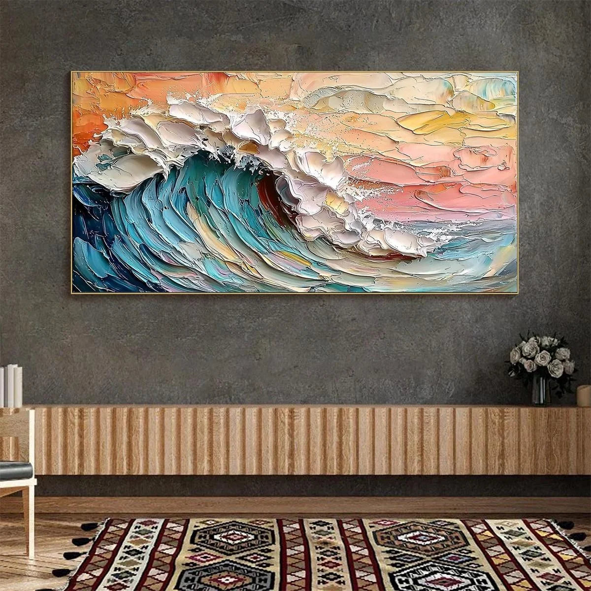 OCEAN'S EMBRACE: Textured Impasto Ocean Wave Oil Painting | Abstract closeup, raised brushwork detail