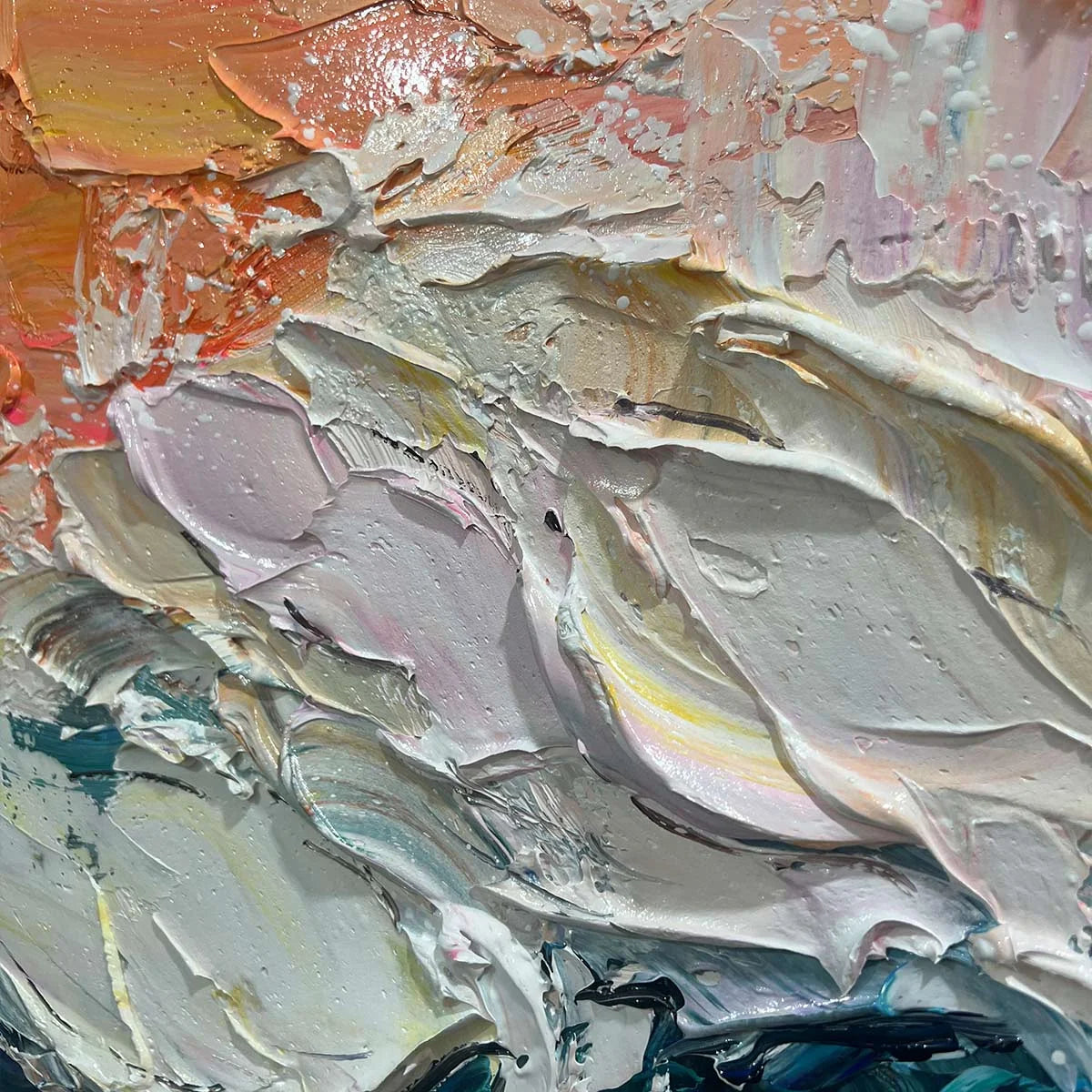 OCEAN'S EMBRACE: Textured Impasto Ocean Wave Oil Painting | rectangular format, hand-painted canvas edge