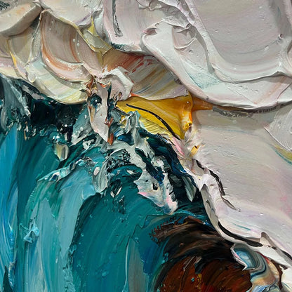OCEAN'S EMBRACE: Textured Impasto Ocean Wave Oil Painting | rolled canvas, ready for custom framing