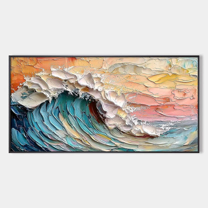 OCEAN'S EMBRACE: Textured Impasto Ocean Wave Oil Painting | hanging in living room, Abstract wall art