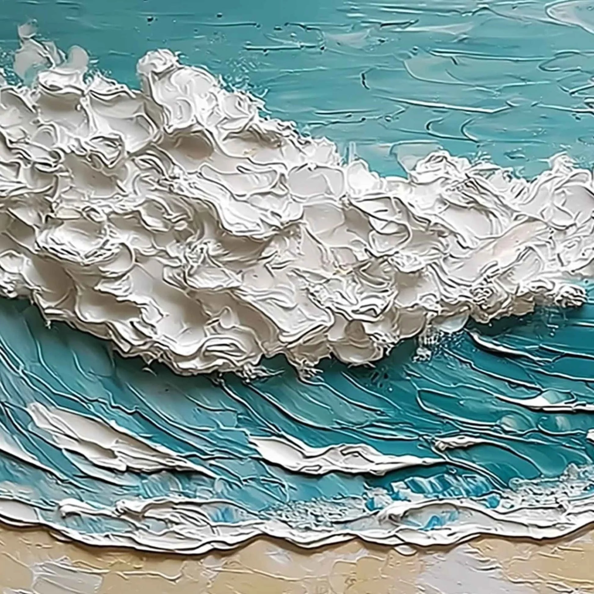 OCEAN'S EMBRACE: Textured Impasto Ocean Wave Painting for Coastal Decor | rectangular format, hand-painted canvas edge