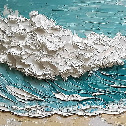 OCEAN'S EMBRACE: Textured Impasto Ocean Wave Painting for Coastal Decor | rectangular format, hand-painted canvas edge