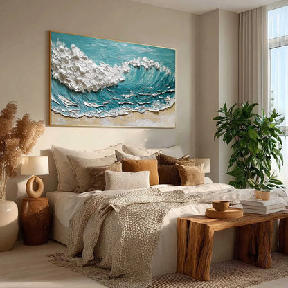 OCEAN'S EMBRACE: Textured Impasto Ocean Wave Painting for Coastal Decor | multi-color palette, original oil on stretched canvas art