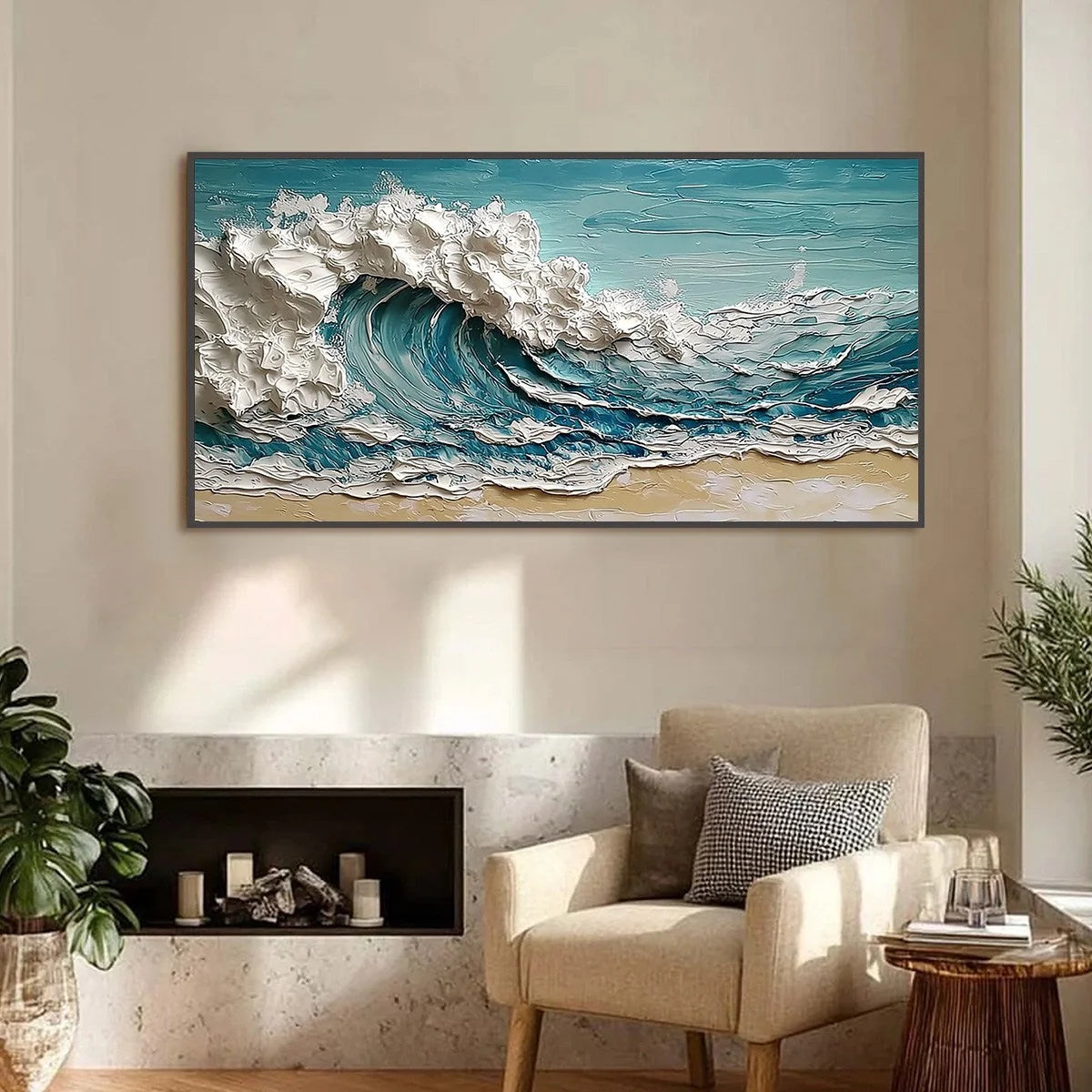 OCEAN'S EMBRACE: Textured Impasto Ocean Wave Painting on Canvas | Abstract closeup, raised brushwork detail