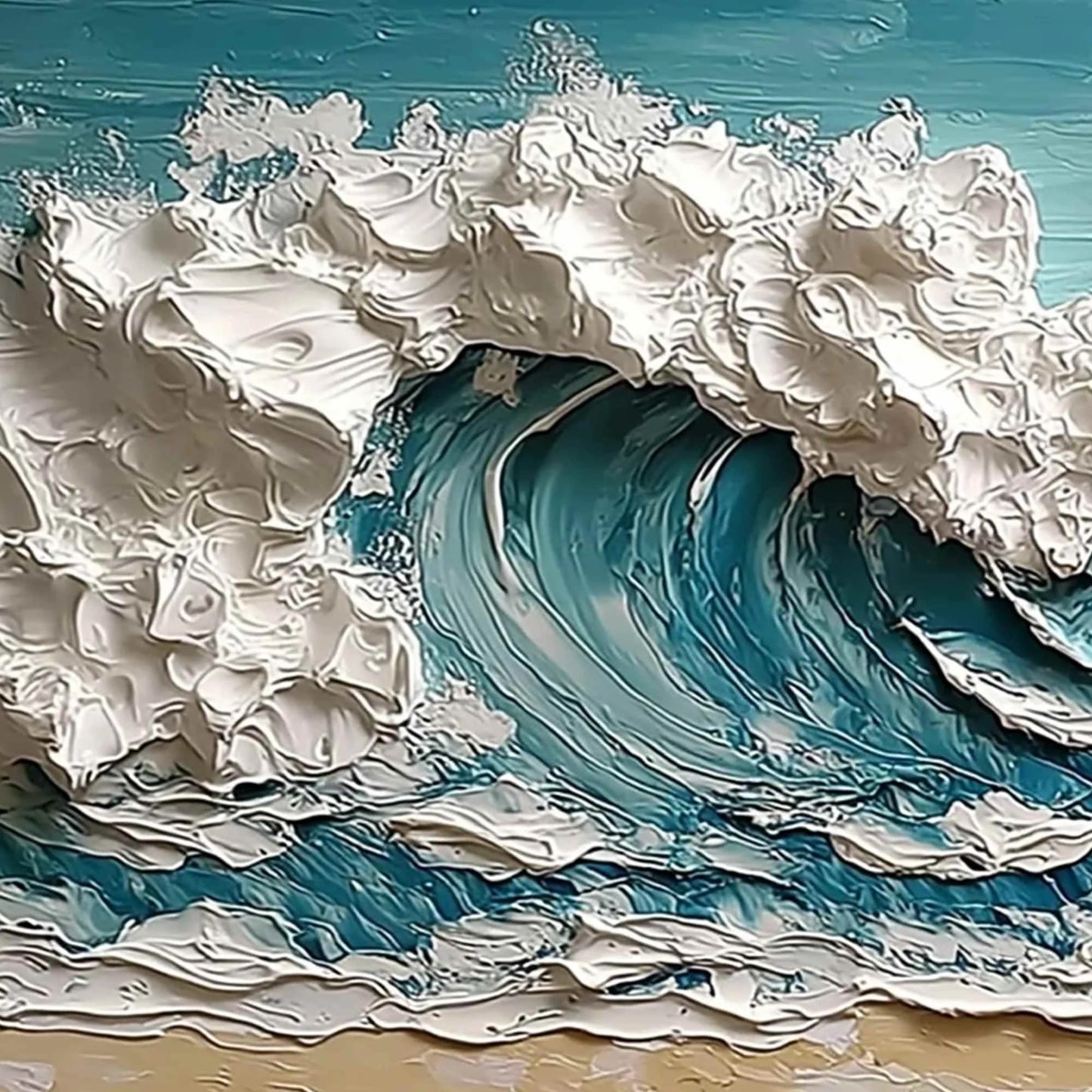 OCEAN'S EMBRACE: Textured Impasto Ocean Wave Painting on Canvas | rectangular format, hand-painted canvas edge