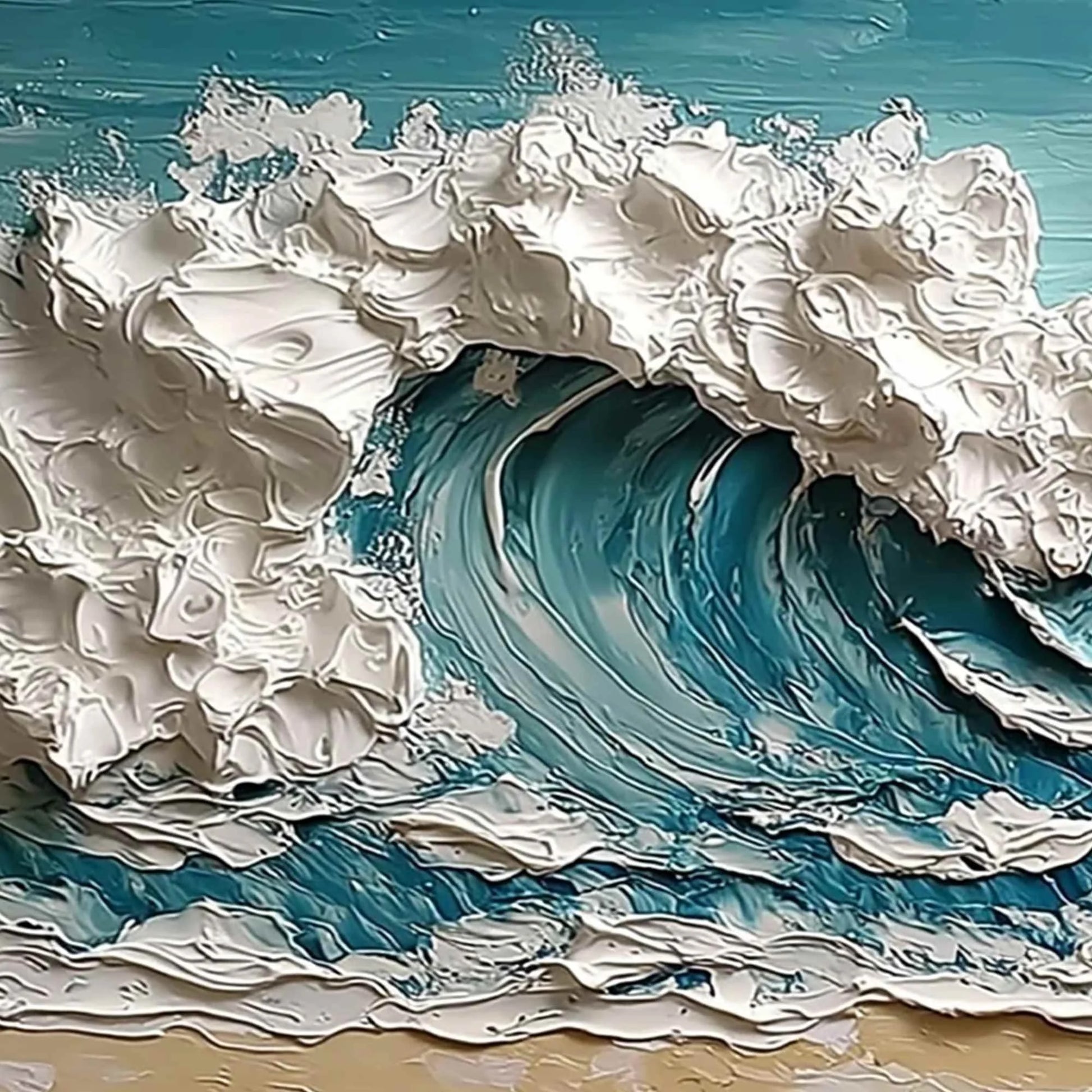 OCEAN'S EMBRACE: Textured Impasto Ocean Wave Painting on Canvas | rectangular format, hand-painted canvas edge
