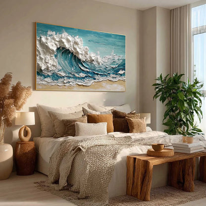 OCEAN'S EMBRACE: Textured Impasto Ocean Wave Painting on Canvas | multi-color palette, original oil on stretched canvas art