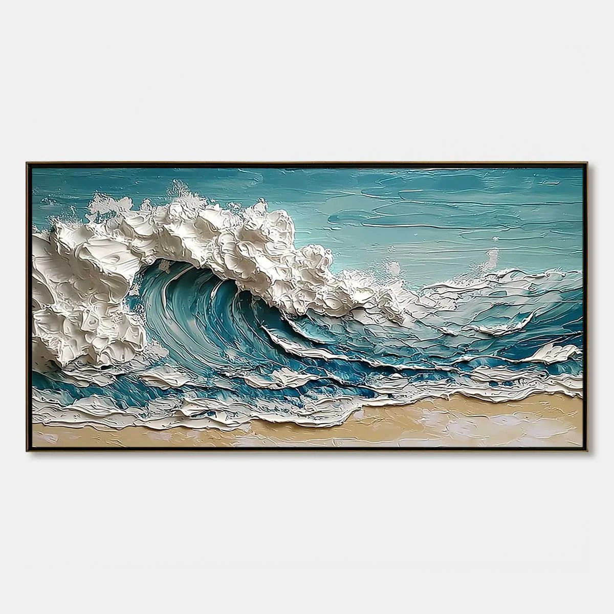 OCEAN'S EMBRACE: Textured Impasto Ocean Wave Painting on Canvas | hanging in living room, Abstract wall art