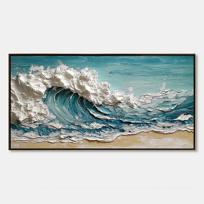OCEAN'S EMBRACE: Textured Impasto Ocean Wave Painting on Canvas | hanging in living room, Abstract wall art