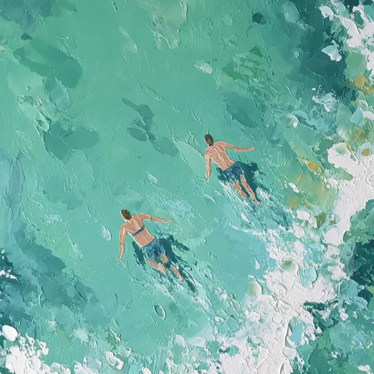 OCEAN'S EMBRACE Textured Impressionist Seascape Oil Painting | black frame version on white wall
