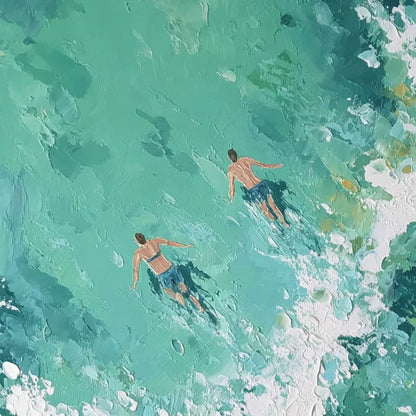 OCEAN'S EMBRACE Textured Impressionist Seascape Oil Painting | black frame version on white wall