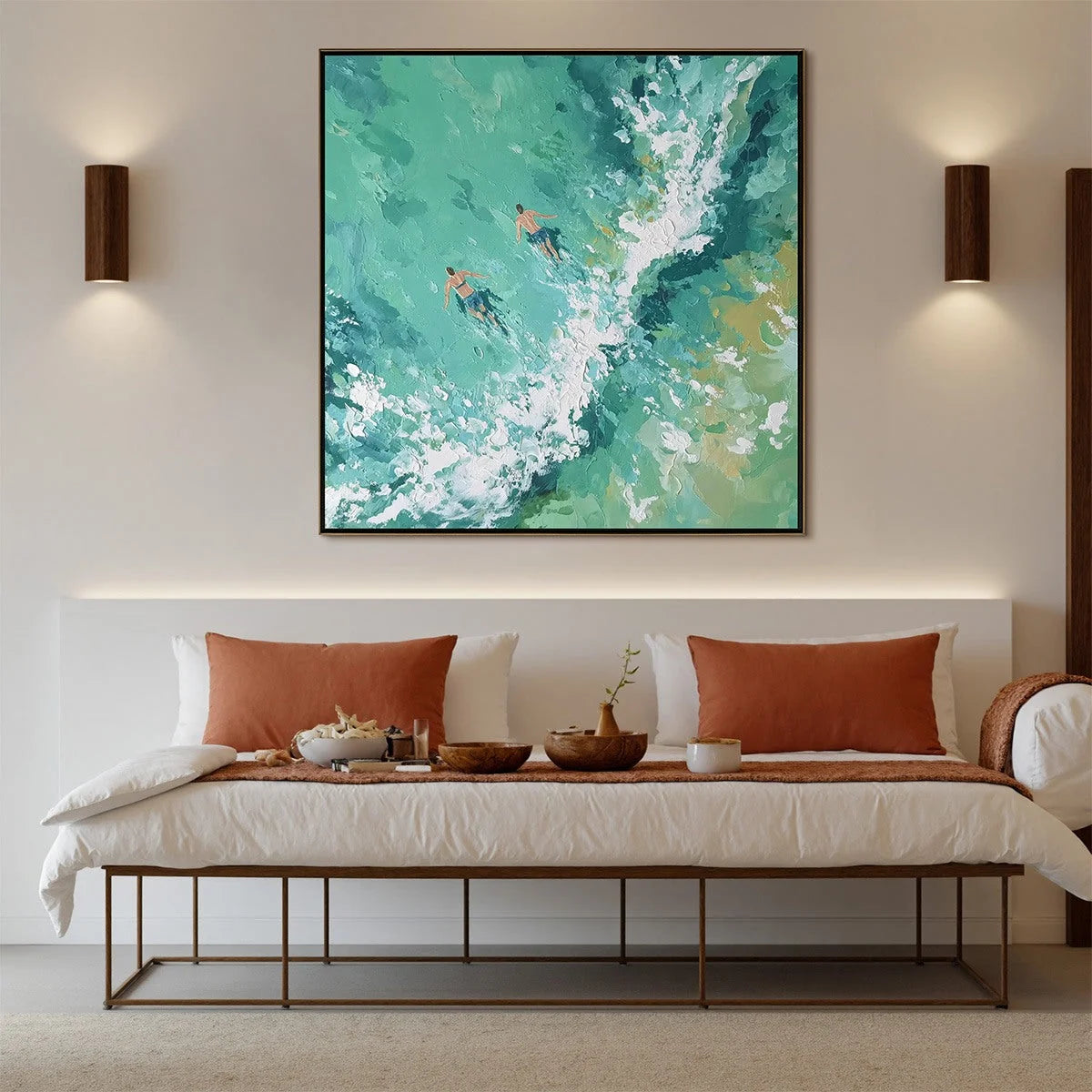 OCEAN'S EMBRACE Textured Impressionist Seascape Oil Painting | multi-color palette, original oil on stretched canvas art