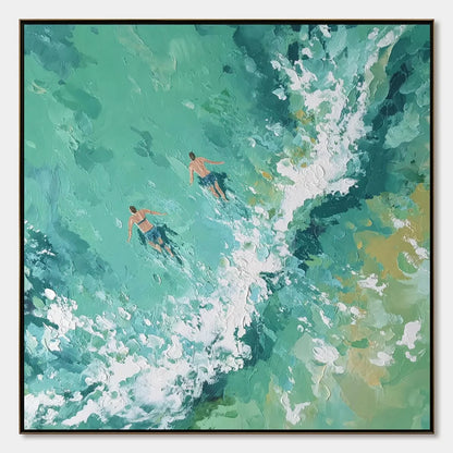 OCEAN'S EMBRACE Textured Impressionist Seascape Oil Painting | hanging in living room, Impressionist wall art