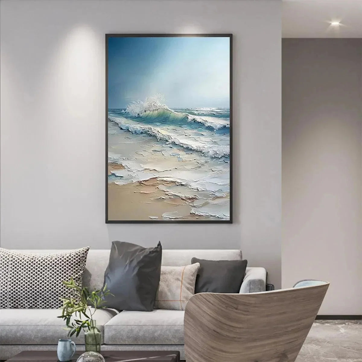 OCEAN'S EMBRACE: Textured Ocean Painting, Impasto Wall Art, Vertical Canvas, Beach Decor | Abstract closeup, raised brushwork detail