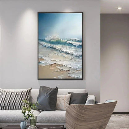 OCEAN'S EMBRACE: Textured Ocean Painting, Impasto Wall Art, Vertical Canvas, Beach Decor | Abstract closeup, raised brushwork detail