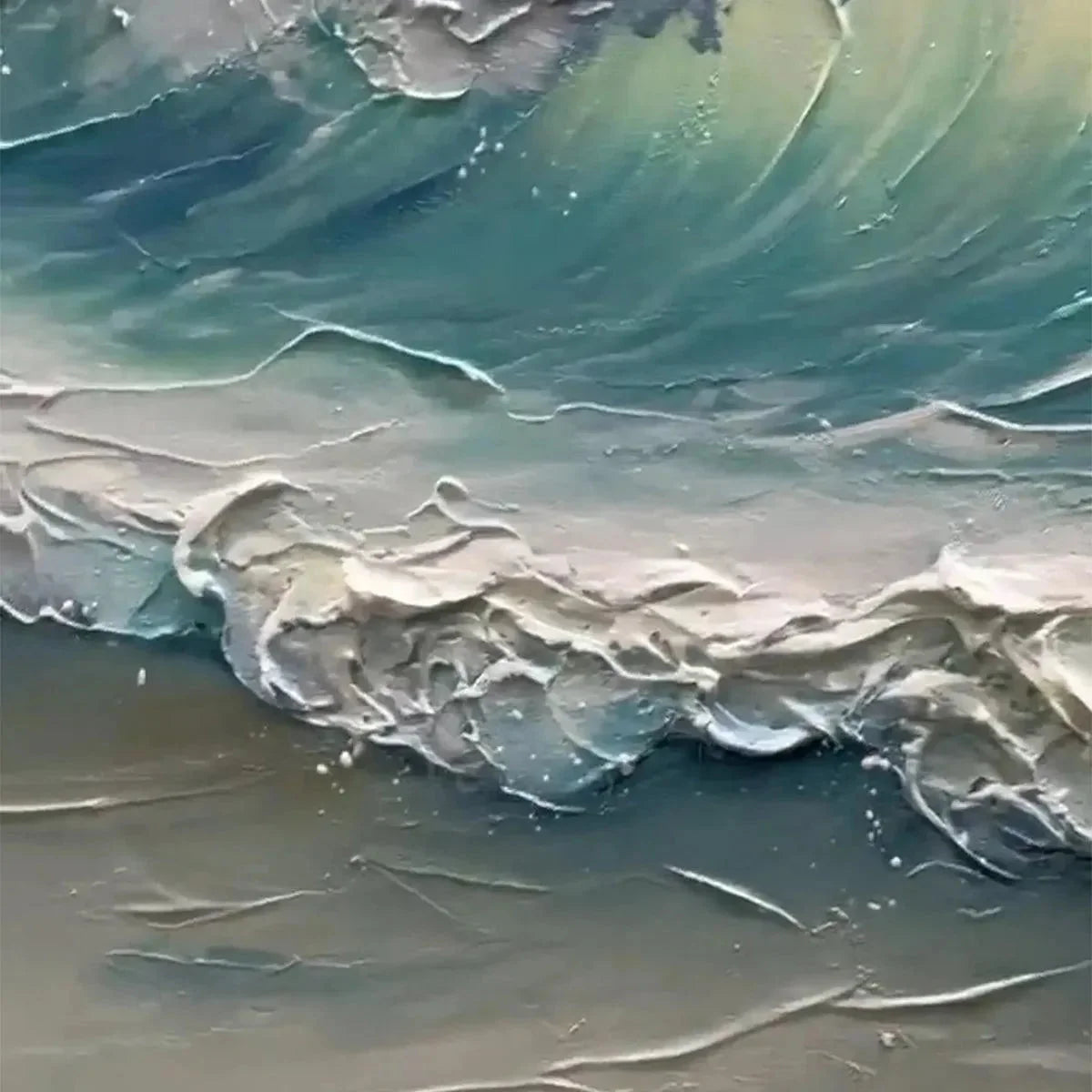 OCEAN'S EMBRACE: Textured Ocean Painting, Impasto Wall Art, Vertical Canvas, Beach Decor | gold frame stretched on neutral wall