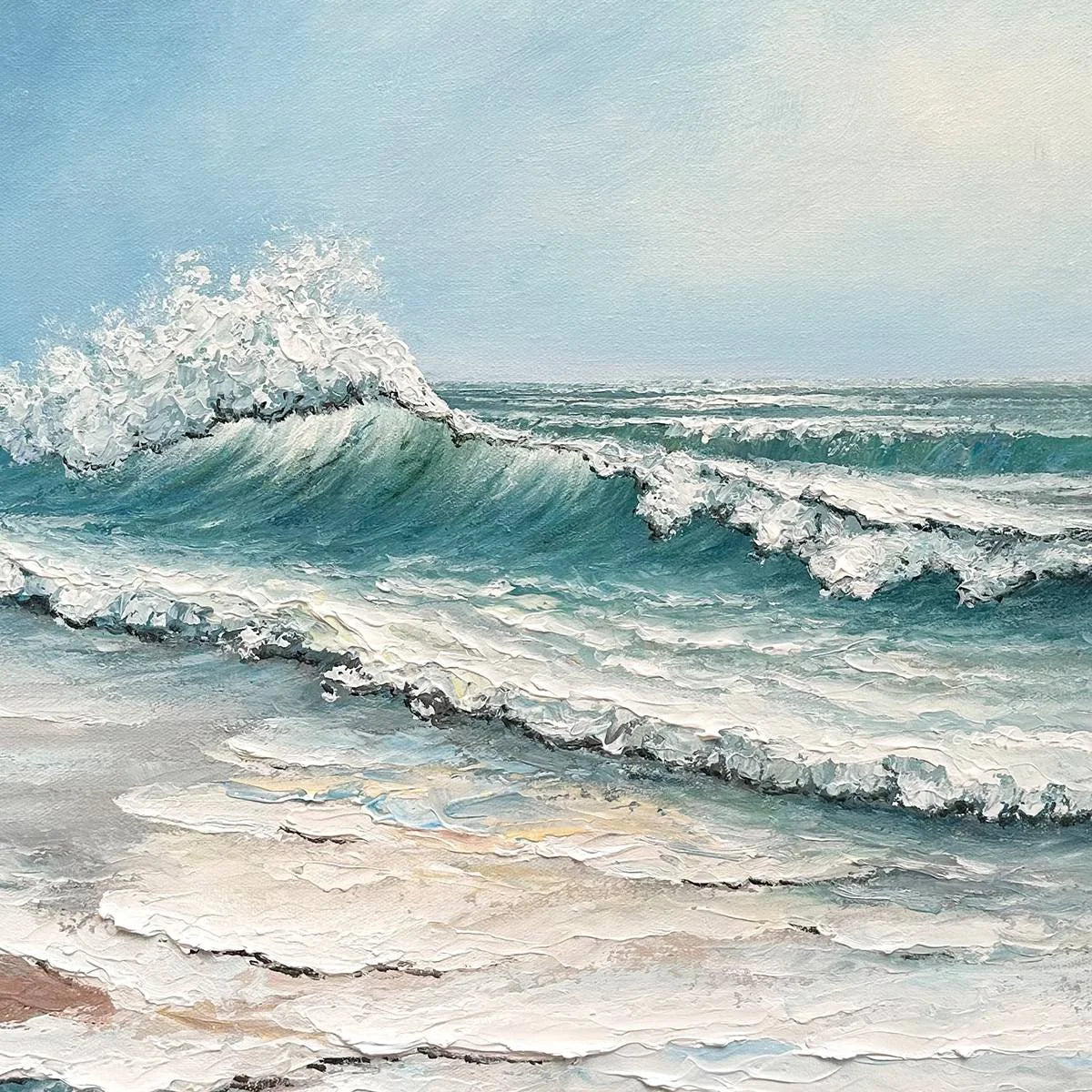 OCEAN'S EMBRACE: Textured Ocean Painting, Impasto Wall Art, Vertical Canvas, Beach Decor | rolled canvas, ready for custom framing