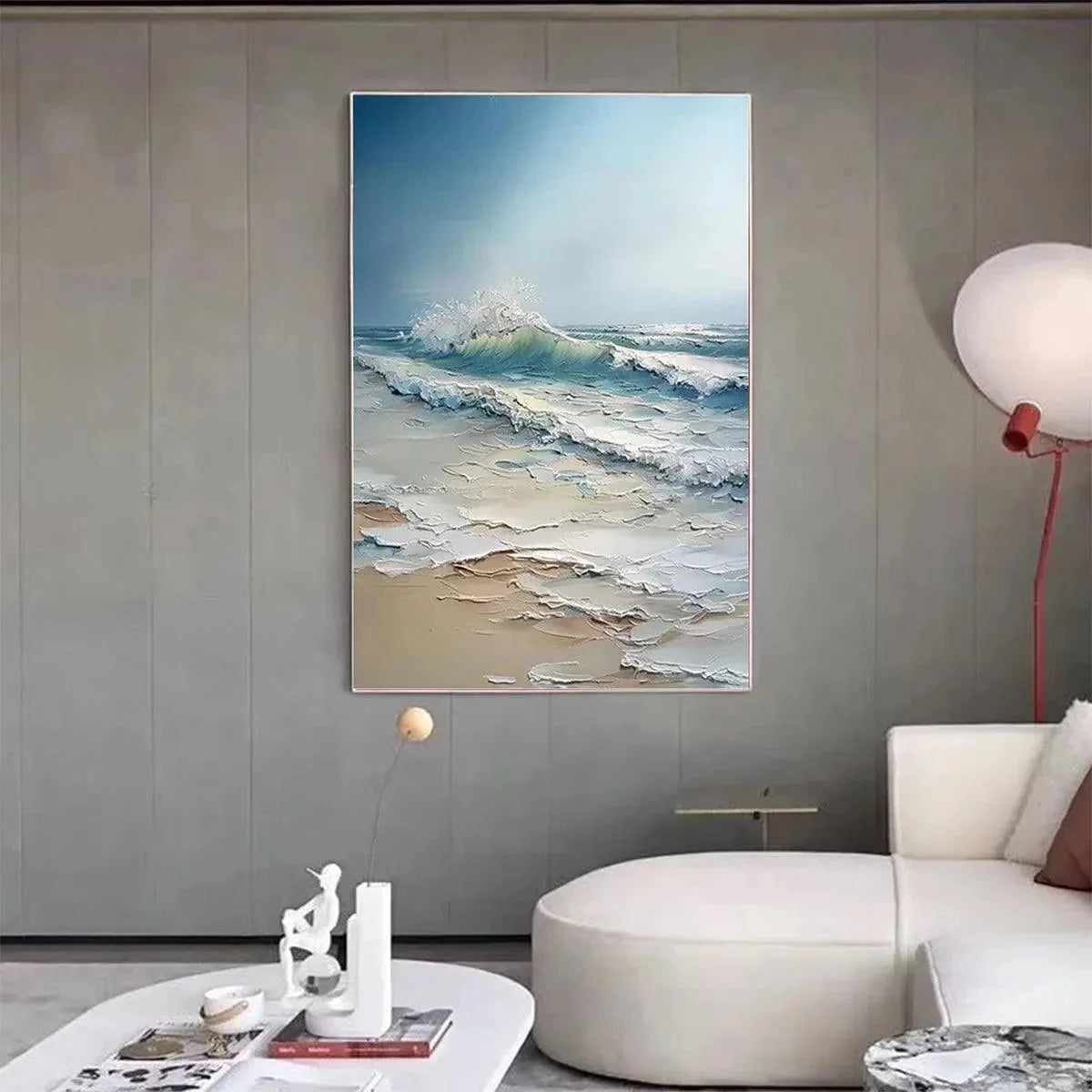 OCEAN'S EMBRACE: Textured Ocean Painting, Impasto Wall Art, Vertical Canvas, Beach Decor | multi-color palette, original oil on stretched canvas art