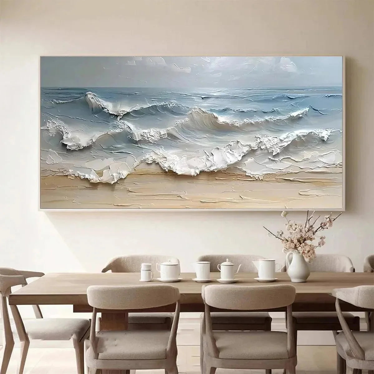 OCEAN'S EMBRACE: Textured Seascape Painting, Impasto Wall Art, Horizontal Canvas, Ocean Decor | Abstract closeup, raised brushwork detail