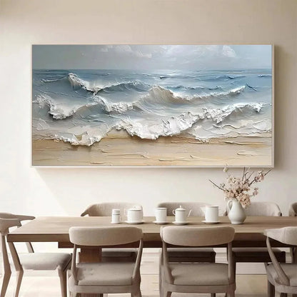 OCEAN'S EMBRACE: Textured Seascape Painting, Impasto Wall Art, Horizontal Canvas, Ocean Decor | Abstract closeup, raised brushwork detail
