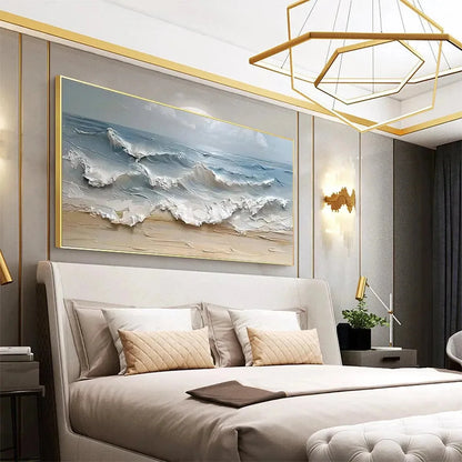 OCEAN'S EMBRACE: Textured Seascape Painting, Impasto Wall Art, Horizontal Canvas, Ocean Decor | rolled canvas, ready for custom framing