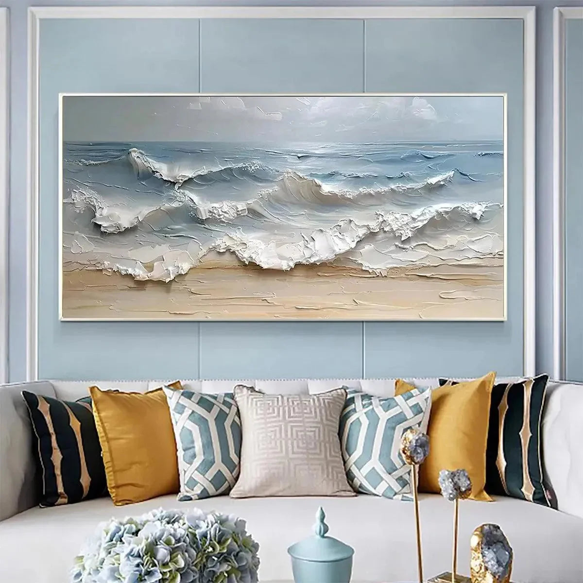 OCEAN'S EMBRACE: Textured Seascape Painting, Impasto Wall Art, Horizontal Canvas, Ocean Decor | multi-color palette, original oil on stretched canvas art