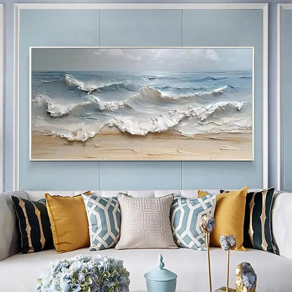 OCEAN'S EMBRACE: Textured Seascape Painting, Impasto Wall Art, Horizontal Canvas, Ocean Decor | multi-color palette, original oil on stretched canvas art