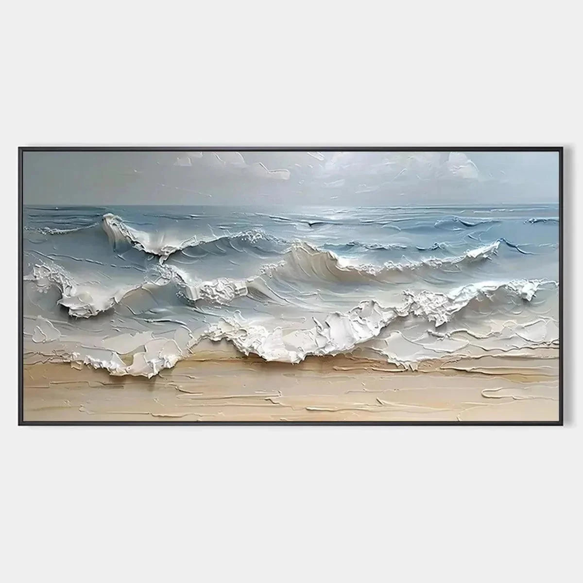 OCEAN'S EMBRACE: Textured Seascape Painting, Impasto Wall Art, Horizontal Canvas, Ocean Decor | hanging in living room, Abstract wall art