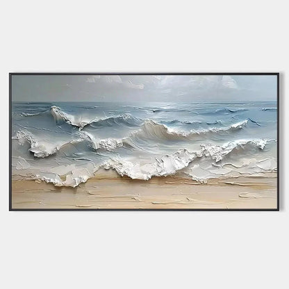 OCEAN'S EMBRACE: Textured Seascape Painting, Impasto Wall Art, Horizontal Canvas, Ocean Decor | hanging in living room, Abstract wall art
