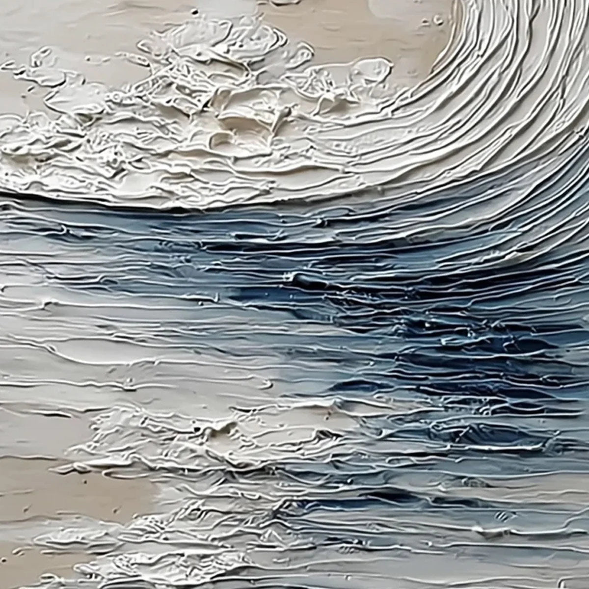 OCEAN'S EMBRACE: Vertical Textured Wabi Sabi Seascape Oil Painting | rectangular format, hand-painted canvas edge